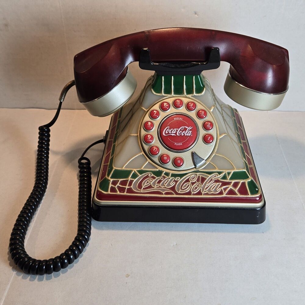 2001 Coca-Cola Stained Glass Look Light Up Telephone Polyconcept 841.053 Works!